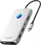 Orico USB-C 12w1 RGB | 2x USB-A 3.1 | 1x USB-A 2.0 | USB-C PD 100W | 1x USB-C 3.1 | 2x HDMI 2.0 4K 60Hz | 1x VGA 1080p | 1x microSD/SD 3.0 | 1x RJ Gigabit | 1x Audio - szara