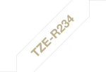 Kleepkirjalint Brother TZE-R234 kaunistusteks sobiv mitteliimuv lint, valge, kuldne tekst, laius 12mm