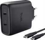 AC adapter Trust, GaN, 2xUSB-C, PD 5-20V/65W