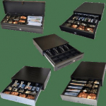 apg Solutions APG ECD330, black - cash drawer, front opening, dimensions (WxHxD): 330x100x360mm, insert: 5 note compartments, 8 coin compartments, direct printer connection, RJ12, colour: black