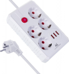 Listwa zasilająca Maclean, extension cord 4 jack + 3xUSB, 110-240V AC 50/60Hz, 2.1A max 2500W, 3m, White,MCE393 W