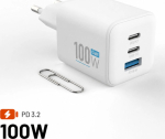 Fixed GaN Network Charger Mini with 2xUSB-C and USB output, PD support, 100 W, white | FIXCG100M-2C1A-WH