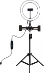 Puluz LED Ring Lamp 26cm With Desktop Tripod Mount Up to 1.1m and 3 Phone Clamps, USB
