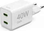 USB-laadija seinapesasse Hama Super-Mini - GaN 40W, 2xUSB-C Power Delivery (PD), white/valge