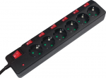 Logilink power strip 6-fach, 1.5m with 6 Switch black