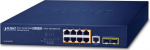 Planet IPv4/IPv6, 8-Port Managed 802.3at POE+ Gigabit Ethernet Switch&nbsp; + 2-Port 100/1000X SFP (120W PoE Budget, 250m Extend mode, supports CloudViewer app, MQTT and cybersecurity features, fanless design)