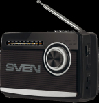Speaker SVEN SRP-155, black (3W, Bluetooth, FM/AM/SW, USB, microSD, flashlight, battery)