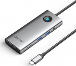 Orico USB-C 8w1 | 2x USB-A 3.0 | 1x USB-C PD 100W | 1x HDMI 4K 60Hz | 1x microSD/SD | 1x RJ45 Gigabit Ethernet | 1x Audio 3.5 mm - szara