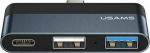 Adapter USB Usams US-SJ490 USB-C - USB-A + USB-C Szary (6958444945613)