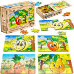 PuzzleOK Wooden Puzzle 4w1 Fruits Puzzle Set Pineapple Pear Lemon Apple