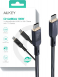AUKEY CB-MCC102 kabel USB-C - USB-C 1.8m 100W PD 5A 20V LED nylon braid black