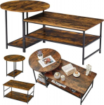 Lean Coffee Table Set 2w1 Vintage Rustic Wood 123x60x51cm