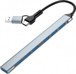 Gembird 7-port USB hub (1x USB 3.2 + 6x USB 2.0), USB-A + USB-C, Silver | UHB-ACM-U3P1U2P6-01