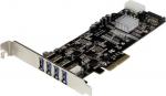 StarTech.com PCI Express (PCIe) SuperSpeed USB 3.0-card adapter med 4 ports och 2 dedicated channels on 5&nbsp;Gbps  UASP  SATA/LP4-Current - USB-adapter - PCIe x4 - USB 3.0 x 4 - for P/N: BNDTB10GI, BNDTB210GSFP, BNDTB310GNDP, BNDTB410GSFP, BNDTB4M2E1, B ...