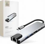 TECH-PROTECT HB02 HUB ADAPTER 6IN1 TYPE-C + USB2.0 + USB3.0 + HDMI 4K 30HZ + RJ45 + PD100W SPACE GREY