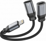 Swissten Textile Lightning Audio Charging Adapter 2x Lightning 0.12m