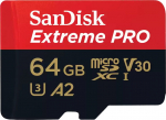 SanDisk microSDXC Extreme Pro 64GB 200/90 MB/s A2 C10 V30 UHS-I U3 - microSDXC | 64GB | UHS-I | U3 | Class 10 | V30 | A2 | Reading do 200 MB/s | Record do 90 MB/s | Adapter SD