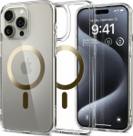 Kaitse&uuml;mbris Ultra Hybrid MagFit, Apple iPhone 15 Pro, l&auml;bipaistev kuldse MagSafe ringiga, Spigen