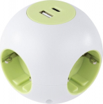 REV PowerGlobe Steckdosenw&uuml;rfel 4-fach USB wei&szlig;-gr.1.4m015408112