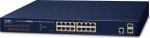 Planet IPv6/IPv4, 16-Port Managed 802.3at PoE+ Gigabit Ethernet Switch + 2-Port 100/1000X SFP (220W PoE budget, supports ERPS Ring, CloudViewer app, MQTT and cybersecurity features)
