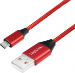 LogiLink micro USB w oplocie 0.3m czerwony - kabel LogiLink USB 2.0 - micro USB 0.3m M/M czerwony