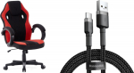 Armchair SENSE7 Prism black and red fabric + kabel usb
