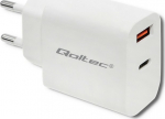 Qoltec Charger | 18W | 5-12V | 1.5-3A | USB typ C PD | USB QC 3.0 | White