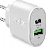 SBS TETRPD20W 20W USB-A USB-C z Power Delivery - White - Charger
