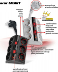 The Acar Smart surge protector 6 sockets 1.5 m szara (W0155)