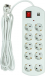 EXD Extension cord 5m, 10 sockets, 2x USB, with switch