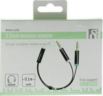 DELTACO 3.5mm mic (M) & 3.5mm stereo (M) to 3.5mm (F) | 3.5mm tele - 3.5mm tele | Adapter | 0.1m | Svart