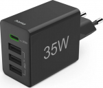Hama 35W PD/QC 1x USB-C, 3x USB-A, czarna - Charger | USB-C/USB-A | Power Delivery/Quick Charge | 35W | czarna