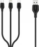Kabel USB XO USB-A - USB-C + microUSB + Lightning 1 m Czarny (71471)