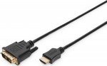 Digitus Kabel adapter HDMI Standard 1080p 60Hz FHD Typ HDMI A/DVI-D (18+1) M/M czarny 2m