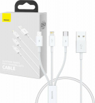 Kabel USB Baseus USB-A - USB-C + microUSB + Lightning 0.5 m White (P10320105221-01)