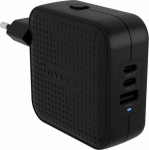 Targus HyperJuice - power adapter - GaN - 70 Watt - QC 3.0, Power Delivery 3.0 + PPS - 3 output contacts (USB, 2 x USB-C) - svart