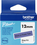 Kleepkirjalint Brother BTAG-F31 lilla, must tekst, laius 12mm mudelitele PT-N10, N20, N25