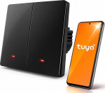 Qoltec 52708 Smart 2-Gang Light Switch | Wi-Fi | Timer | Tuya | Smart life | Black