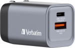 USB-laadija seinapesasse Verbatim GaN 35W, USB-C Power Delivery (PD3.0), USB-A Qualcomm QuickCharge QC3.0 18W, EU/UK/US seinapistik