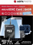 AgfaPhoto MicroSDXC UHS-I 64GB High Speed C10 U3 V30 + Adapter