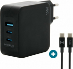 Mobilis Wall Charger 100W 2 USB-C+1 USB A GaN+cable 2m 100W