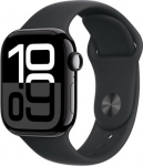 Apple Watch Series 10 (GPS) - 42 mm - jet black aluminium - smart clock med sportband - fluoroelastomer - svart - band size: M/L - 64 GB - Wi-Fi 4, UWB, Bluetooth - 30 g