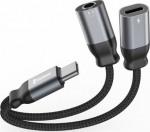 Swissten Textile USB-C / USB-C / Aux 3.5mm Charging Audio Adapter 0.12m