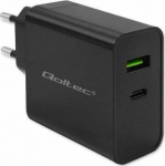 Qoltec Charger Charger Super Quick PD | 1xUSB-C | 1xUSB | 45W | 5-20V | 2.25-3A | Czarna