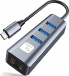 Adapter Techly Network Card USB-C 3.1 on RJ45 Gigabit z Hub 3x USB 3.0