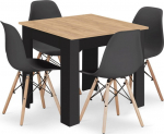 LEOBERT Table NP 80x80 Artisan black legs + 4 OSAKA chairs black natural legs