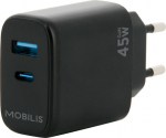 Mobilis Wall Charger 45W - 1 USB A + 1 USB C - GaN