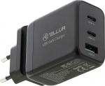 Tellur GaN 65W 3-port wall charger, 2xUSB-C + USB-A, EU,UK,US, black