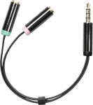 DELTACO 3.5mm (M) to 3.5mm mic (F) & 3.5mm stereo (F) | 3.5mm tele - 3.5mm tele | Adapter | 0.1m | Svart