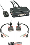 LINDY KVM Switch 2 Port DVI-D Single Link USB 2.0 Audio